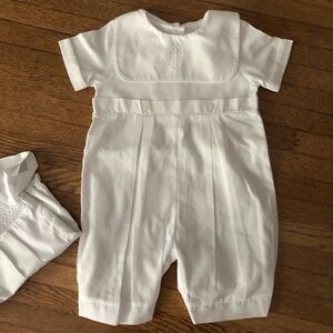 Petit Ami white cross embroidered romper boys 12 months. Solid dressy